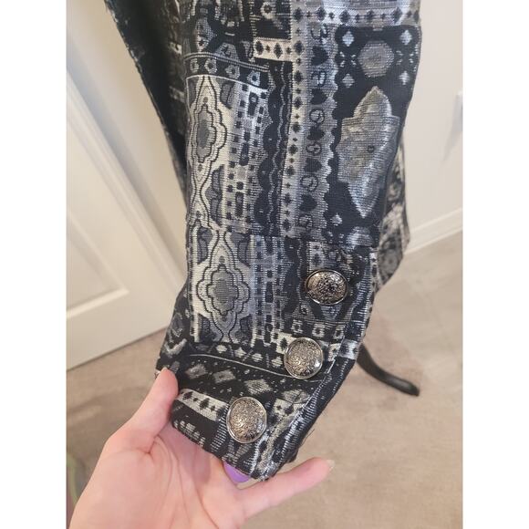 Christopher & Banks Duster Jacket Women’s L Black Silver Tapestry EUC - Picture 7 of 14
